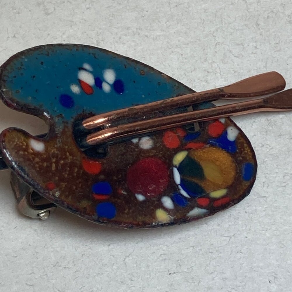 Renoir Matisse Copper Artist Pallet Vintage Clip On Earrings Paintbrush Art Deco - Picture 5 of 8